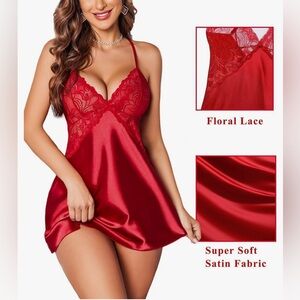 Avidlove Women V Neck Nightwear Lingerie Satin Sleepwear Lace Chemise small size